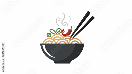 A steaming bowl of Asian noodle soup.