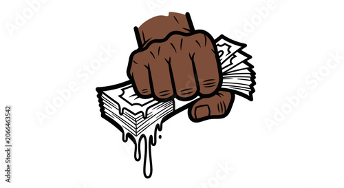 Clenched fist squeezing a stack of melting cash