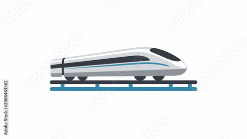 Modern high-speed train on magnetic levitation track.