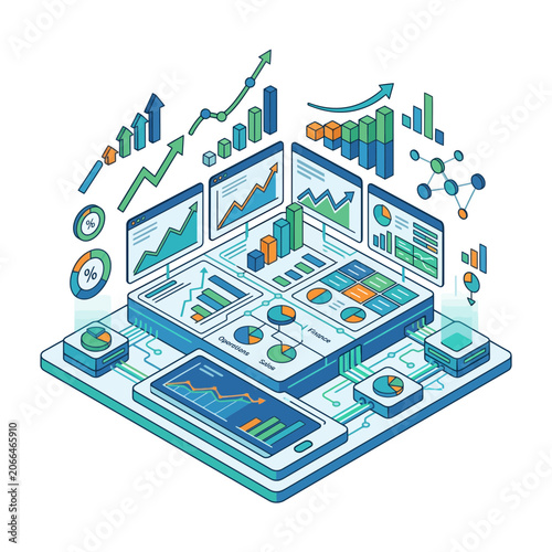 Business Analytics Data Visualization Dashboard Isometric