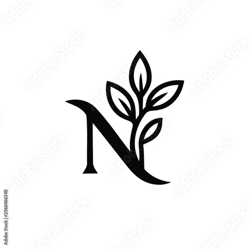 Monogram N With Treeleaf Logo Design