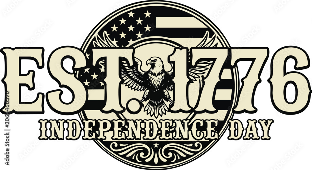 Obraz premium Vintage EST. 1776 Independence Day Vector Design | Distressed Bald Eagle Patriotic Badge