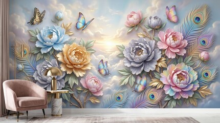 Wallpaper with 3d flower design.