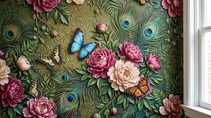 Wallpaper with 3d flower design.