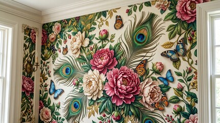 Wallpaper with 3d flower design.