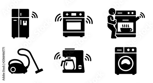 Smart Home Appliances Icons, Connected Kitchen Gadgets, Modern Household Vector Set