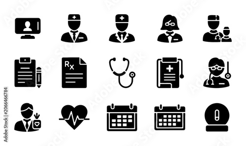 Medical Icons Set, Healthcare Symbols, Doctor and Patient Graphics, Cardiology and Calendar Icons