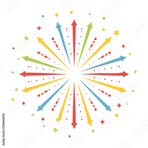 Colorful abstract firework burst with confetti and stars
