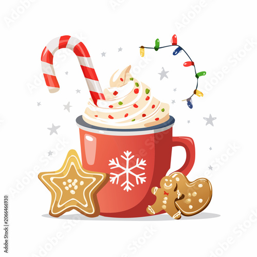 Christmas Hot Chocolate with Cookies and Candy Cane