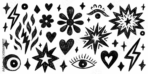 Cuadro en lienzo Mystical Symbols And Occult Motifs Black Vector Illustration On White Background
