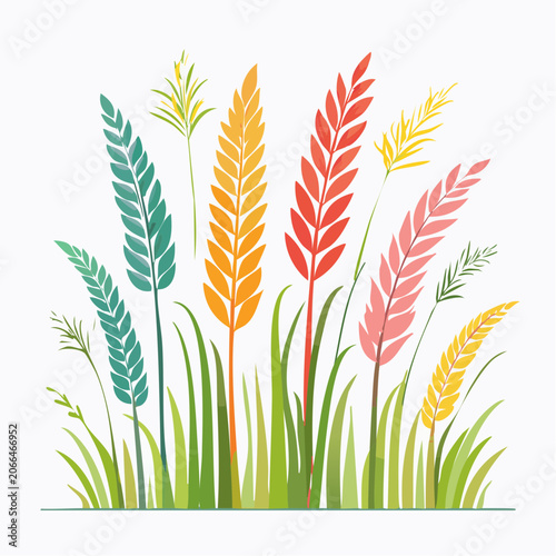Colorful Abstract Wheat Stalks and Grass Illustration