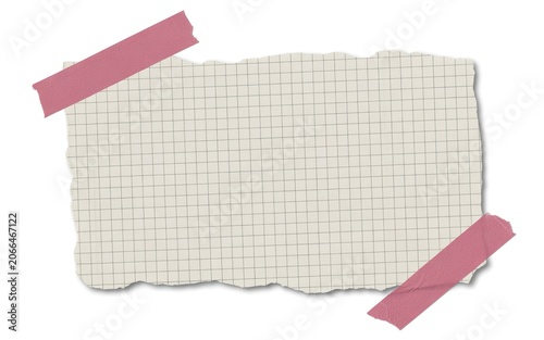 Blank torn piece of grid paper attached with pink decorative adhesive tape for scrapbooking and journaling notes