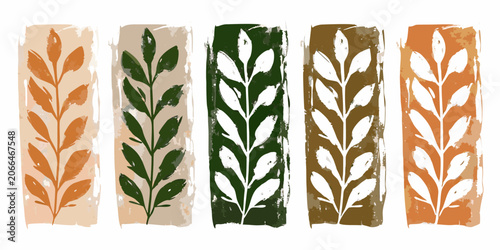 Fotografie Botanical Leaves Pattern Watercolor Style With Earth Tone Colors