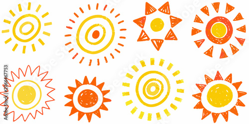Sun Illustrations Collection Hand drawn Style On White Background