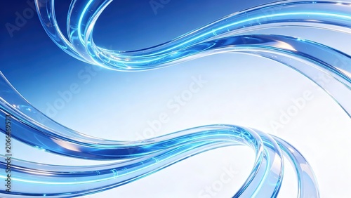 Glowing Serpentine Glass Tubes Blue Gradient Backdrop White Center Abstract Futuristic Visual