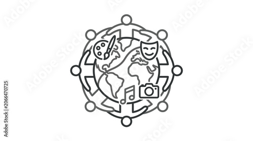 Canvastavla People holding hands around globe with art icons.