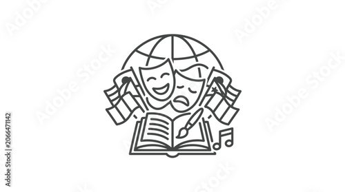 Εκτύπωση καμβά Theatre and literature icons with globe and book.