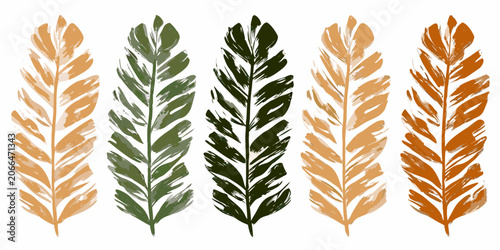 Tablou pe pânză Botanical Leaves Illustration Five Branches In Earth tone Colors