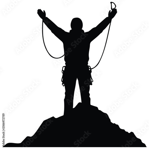 Tablou pe pânză Man rappelling down rope, adventure sport, dangerous descent, vector silhouette illustration