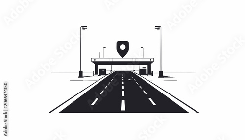 Toll Booth on a Highway Road.