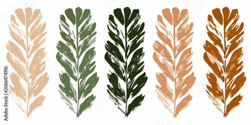 Tablou pe pânză Five Botanical Fern Branch Illustrations In Earth Tone Shades