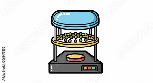 A cartoon image of a colorful chip sorter machine