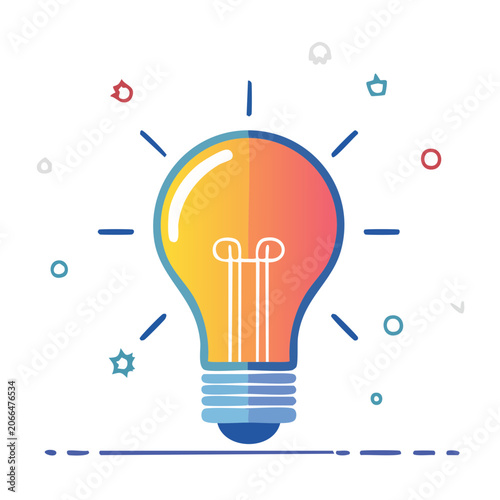 Flat design light bulb with colorful gradient and sparks