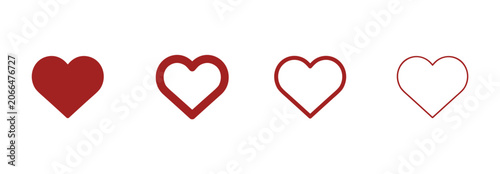 Heart Icons Progression: A sequence of heart symbols transitioning from solid to outline. love symbol, romance icon, dating concept.