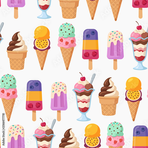 Seamless Ice Cream Dessert Pattern Vector Background
