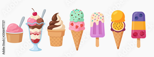 Collection of Colorful Ice Cream Desserts Vector Set