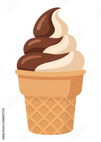 Chocolate and Vanilla Soft Serve Ice Cream Cone Vector