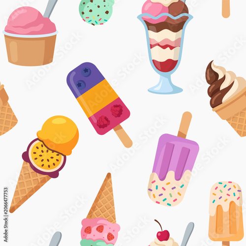Seamless Ice Cream Pattern with Frozen Desserts Vector