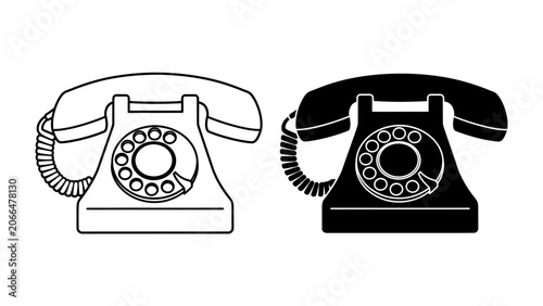 Photos Retro Telephone Icons: Two vintage rotary telephones, one in outline and the other in solid silhouette, represent classic communication devices
