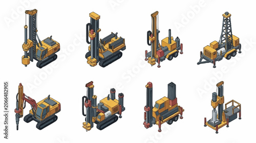 Foto Collection of heavy construction drilling machinery illustrations