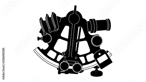 Bild auf Leinwand Sextant Navigation Tool: A detailed silhouette of a vintage sextant, a crucial navigational instrument, presented against a clean background