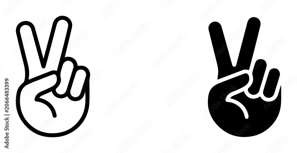 Fototapeta premium Peace Sign Hand Gesture Vector Icons, Victory Symbol, Two Fingers Up, Symbolizing Harmony and Positivity
