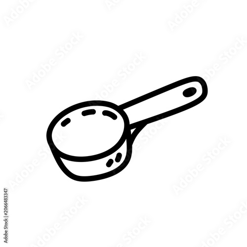 Measuring spoon isolated on a white background. Vector hand-drawn illustration in doodle style. Perfect for logo, cooking and culinary design. Kitchen utensil for baking, ingredient measurements.