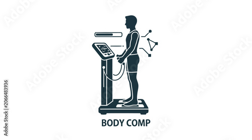 Man standing on bioelectrical impedance analysis machine for body composition measurement