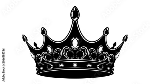 Fotografi Royal Crown Elegance: A regal black crown, adorned with glistening jewels, signifies power, prestige, and monarchy, evoking a sense of grandeur and authority