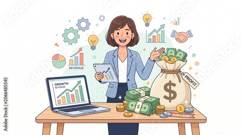 Professional Female Financial Advisor Managing Corporate Growth and Investment Profits with Data Analytics and Business Strategy Planning