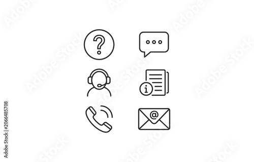 Client service assistance call center and helpdesk outline icons collection