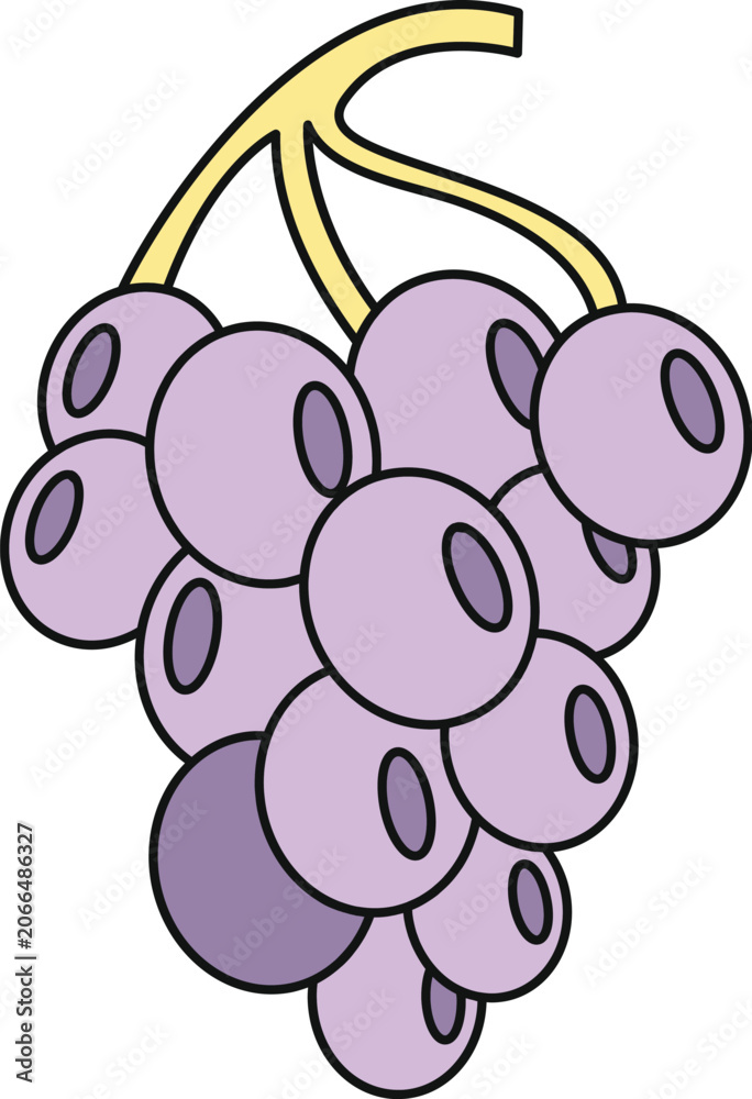 Fototapeta premium Cartoon drawing showing a simple cluster of purple grapes