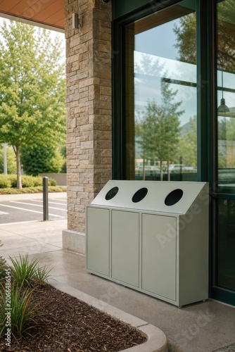 Modern waste sorting bins in sustainable building