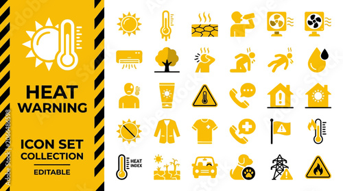 Fotografía Heat wave warning icons for safety and extreme weather awareness