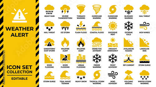 Photos Severe weather warning and natural disaster flat icon collection