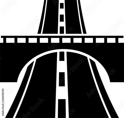 Road overpass bridge silhouette icon for highway perspective street traffic and transportation infrastructure design elements