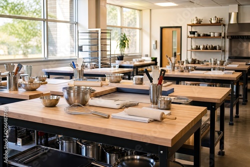 Creative maker classroom with tools and worktables