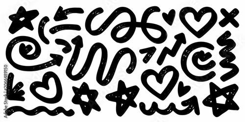Schilderij op canvas Hand Drawn Doodle Icons Collection Black Line Art On White Background