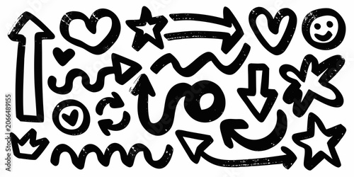 Tableau sur toile Hand Drawn Doodle Icons Collection Black Ink On White Background