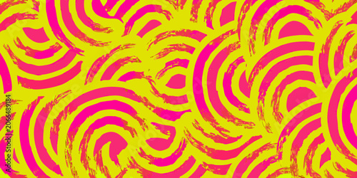 Obraz na plátně Curved line pattern with vibrant pink and yellow coloration